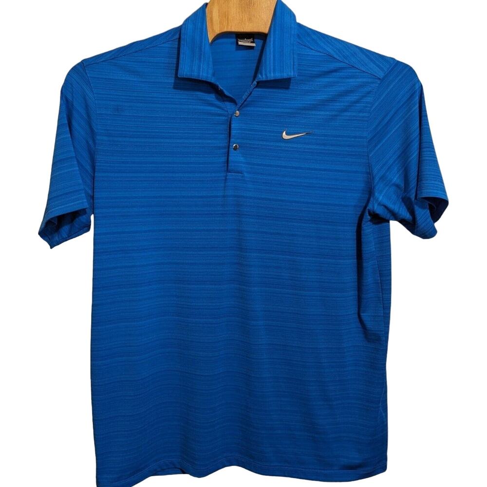 Tiger Woods Nike DriFit Golf Polo - Cerulean Blue Metal Snaps - Large - Preowned